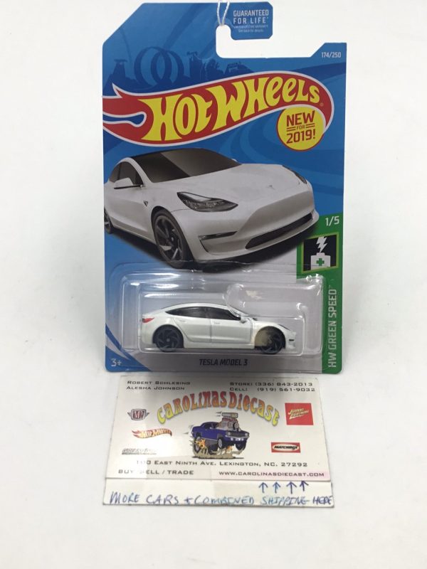 2019 Hot Wheels #174 Tesla Model 3 White Hot on Sale