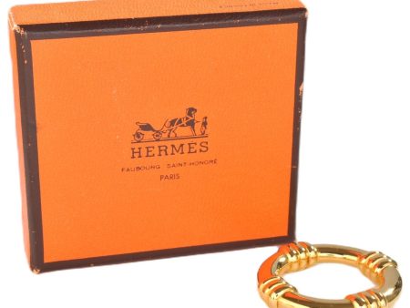 Authentic HERMES Scarf Ring BouEe Circle Design Gold Tone Box 3179F Fashion