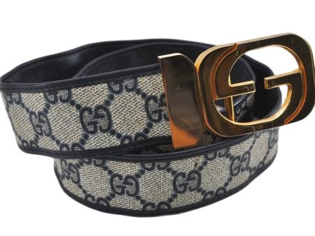 Authentic GUCCI Vintage Belt GG PVC Leather 26.4-28.7  Navy Blue K4972 Fashion