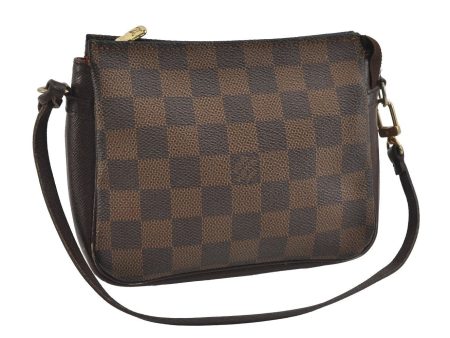 Authentic Louis Vuitton Damier Trousse Makeup Hand Bag Pouch N51982 LV 0939I For Cheap