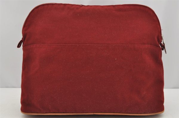 Authentic HERMES Bolide Pouch TGM Clutch Bag Canvas Leather Red 1841I on Sale