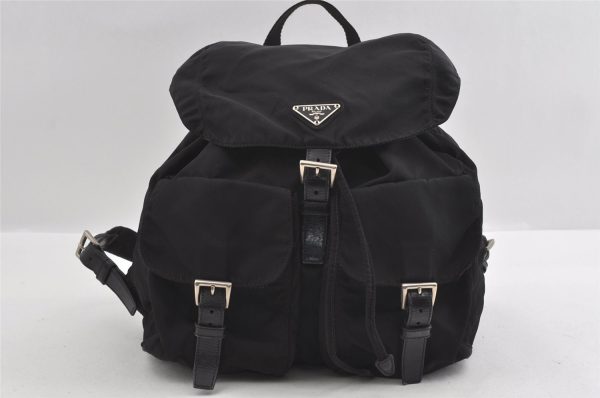 Authentic PRADA VELA Nylon Tessuto Leather Backpack Purse B2811 Black 0902I Discount