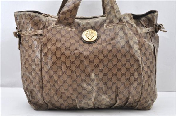 Auth GUCCI GG Crystal Hysteria Shoulder Tote Bag PVC Leather 197022 Brown 0949G For Discount