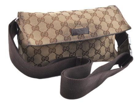 Authentic GUCCI Waist Body Bag Purse GG Canvas Leather 146304 Brown 1004G Hot on Sale