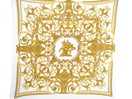 Authentic HERMES Pleats Scarf  LES TUILERIES  Silk White Gold Box J9509 For Sale