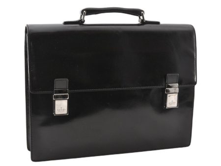 Authentic GUCCI Vintage Briefcase Business Bag Enamel Black 0889G Online now