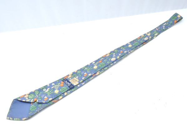 Authentic HERMES Tie Necktie Vegetable Pattern Silk 7460HA Blue K4513 Sale