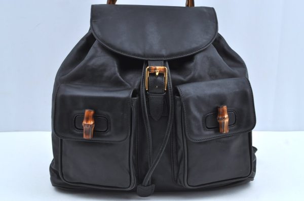 Authentic GUCCI Bamboo Backpack Leather Black K4530 Online now