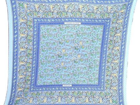 Authentic HERMES Pleats Scarf  CHASSE EN INDE  Silk Light Blue Box J6154 Cheap