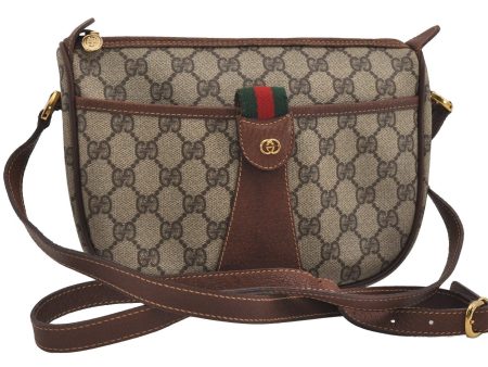 Authentic GUCCI Web Sherry Line Shoulder Cross Bag GG PVC Leather Brown 2077I Online Sale