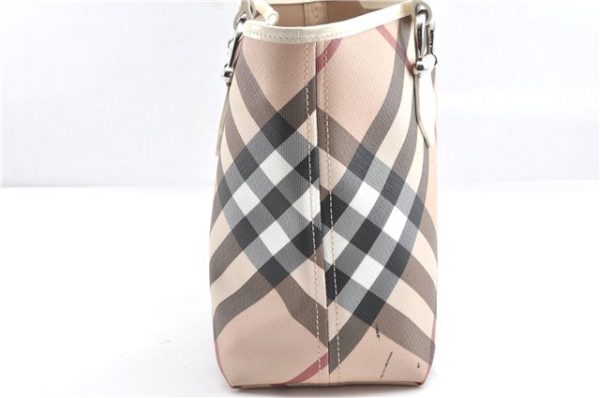 Authentic BURBERRY Vintage Nova Check PVC Enamel Shoulder Tote Bag Beige 2224G For Cheap