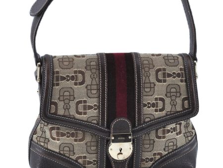 Auth GUCCI Sherry Line Shoulder Bag Horsebit Canvas Leather 145999 Brown J6143 Fashion