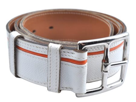 Authentic HERMES Leather Belt Size80cm 29.9-33.9  White K4516 For Cheap