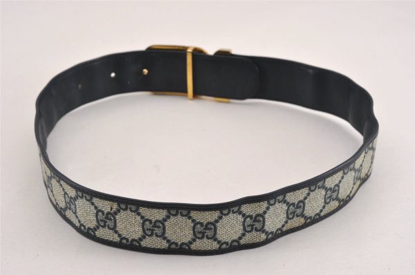 Authentic GUCCI Vintage Belt GG PVC Leather 26.4-28.7  Navy Blue K4972 Fashion