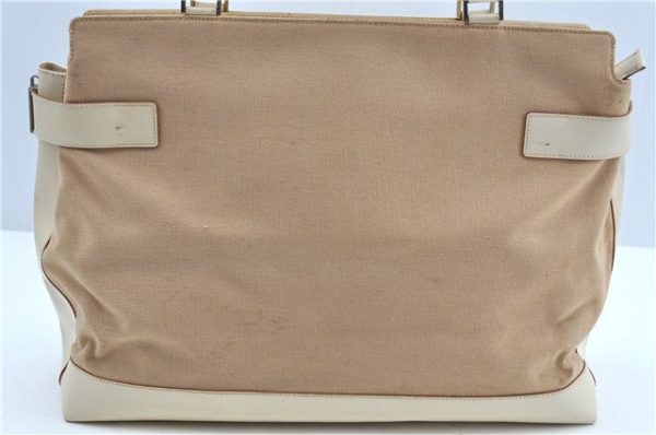 Auth Ferragamo Gancini Canvas Leather Shoulder Tote Bag Purse Beige Ivory J9562 For Cheap