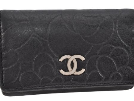 Authentic CHANEL Camellia Vintage Calf Skin CC Logo Key Case Black 1997G Cheap