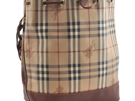 Authentic BURBERRY Nova Check PVC Leather Shoulder Drawstring Bag Beige 1998G For Discount