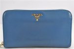 Authentic PRADA Saffiano Leather Long Wallet Purse Blue Box 8600F For Cheap