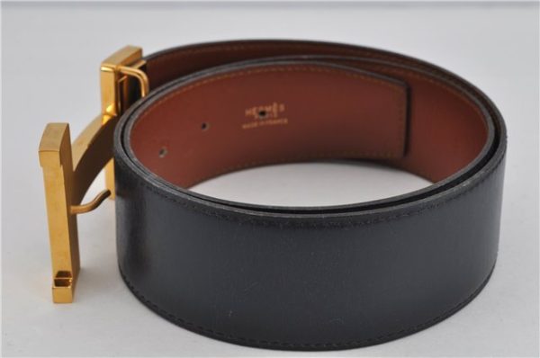 Authentic HERMES Large Constance Leather Belt Size 75cm 29.5  Navy Brown 7721F Discount