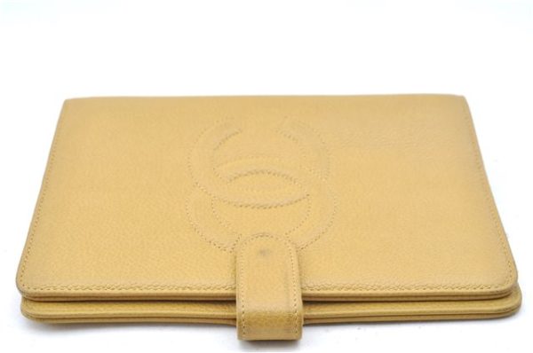 Authentic CHANEL Caviar Skin CC Logo Notebook Cover Yellow J7098 Online