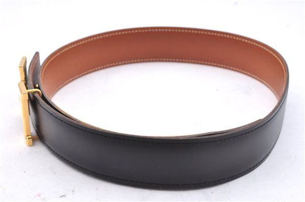 Authentic HERMES Constance Leather Belt Size 65cm 25.6  Black Brown Box 4739E Discount