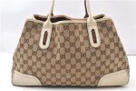 Auth GUCCI Web Sherry Line Princy Tote Bag GG Canvas Leather 163805 Brown 4386F Online Hot Sale