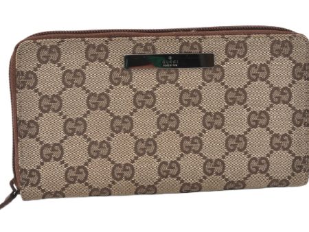 Authentic GUCCI Long Wallet Purse GG Canvas Leather Brown 7004F Sale