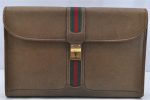 Authentic GUCCI Web Sherry Line Vintage Document Case Leather Brown 1832I Hot on Sale