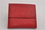 Authentic Louis Vuitton Epi Porte Monnaie Billets Cartes Credit Wallet Red 5109F For Sale