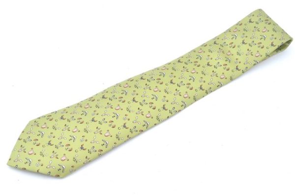 Authentic HERMES Tie Necktie Animal Pattern Silk Light Green Box J6115 Cheap