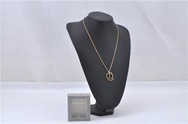 Authentic Christian Dior Gold Tone Chain Pendant Necklace CD Box 2785F Discount