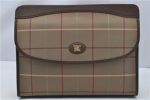 Authentic Burberrys Check Clutch Documents Case Canvas Leather Khaki Green 5070F Fashion