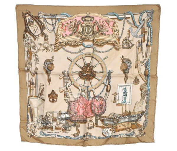 Authentic HERMES Petit Carre 40 Scarf Handkerchief  MUSEE  Silk Beige 2490I Online Hot Sale