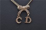 Authentic Christian Dior Gold Tone Ribbon Chain Pendant Necklace CD J9334 For Cheap