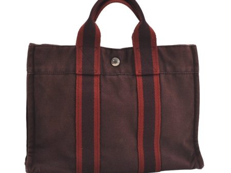 Authentic HERMES Fourre Tout PM Vintage Hand Tote Bag Canvas Wine Red 1849I Hot on Sale