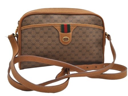 Auth GUCCI Web Sherry Line Micro GG Shoulder Bag PVC Leather Brown Junk 1845G Discount