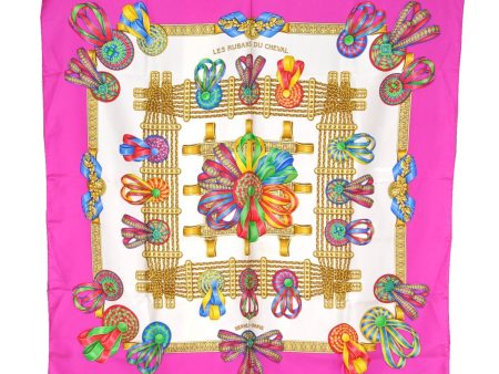 Authentic HERMES Carre 90 Scarf  LES RUBANS DU CHEVAL  Silk Purple K4818 Sale