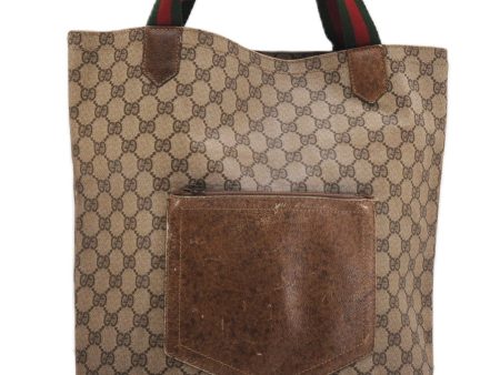 Authentic GUCCI Web Sherry Line Shoulder Tote Bag GG PVC Leather Brown K4606 Hot on Sale