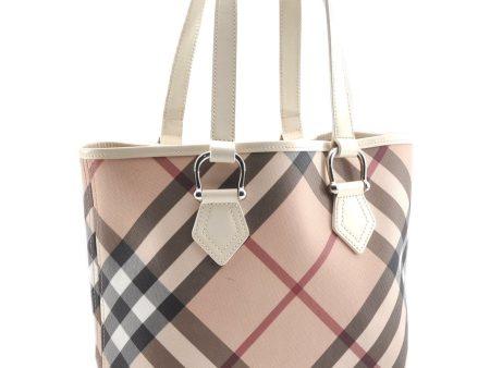 Authentic BURBERRY Vintage Nova Check PVC Enamel Shoulder Tote Bag Beige 2224G For Cheap