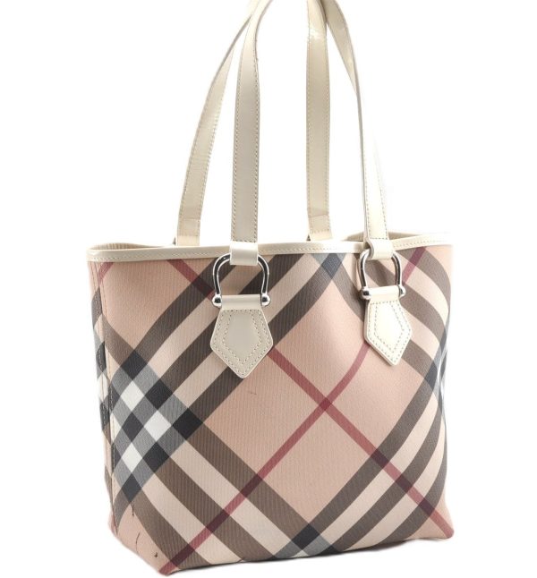 Authentic BURBERRY Vintage Nova Check PVC Enamel Shoulder Tote Bag Beige 2224G For Cheap