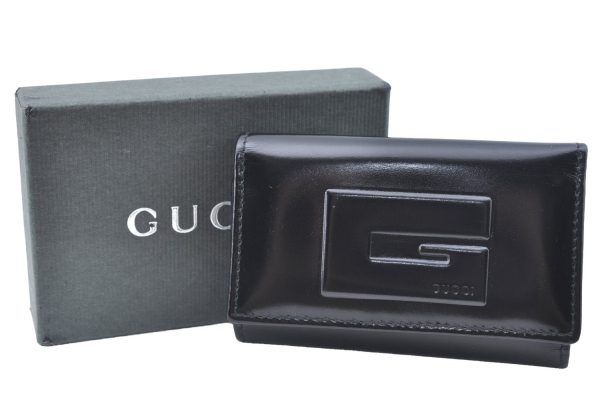 Authentic GUCCI Vintage 6 Hooks Key Case Holder Leather Black Box 7351F Cheap