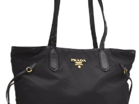 Authentic PRADA Vintage Nylon Tessuto Leather Shoulder Hand Tote Bag Black 0210G For Sale