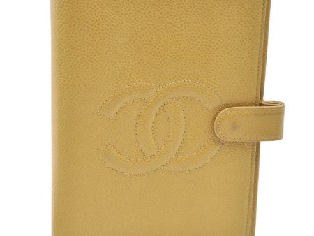 Authentic CHANEL Caviar Skin CC Logo Notebook Cover Yellow J7098 Online