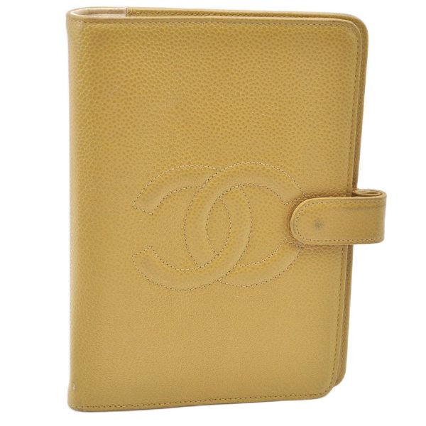 Authentic CHANEL Caviar Skin CC Logo Notebook Cover Yellow J7098 Online