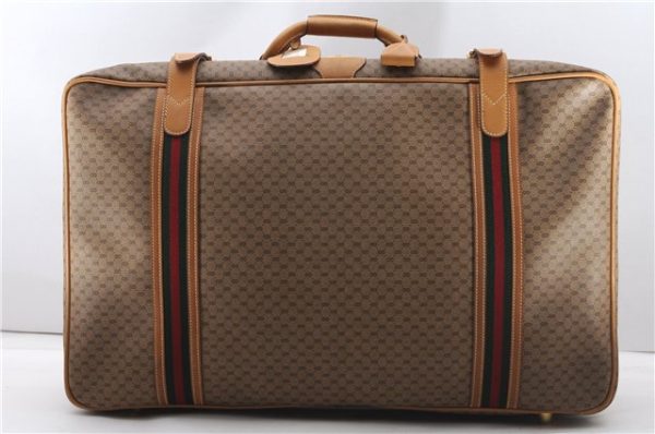 Authentic GUCCI Micro GG Web Sherry Line Trunk Case GG PVC Leather Brown 7315F Fashion