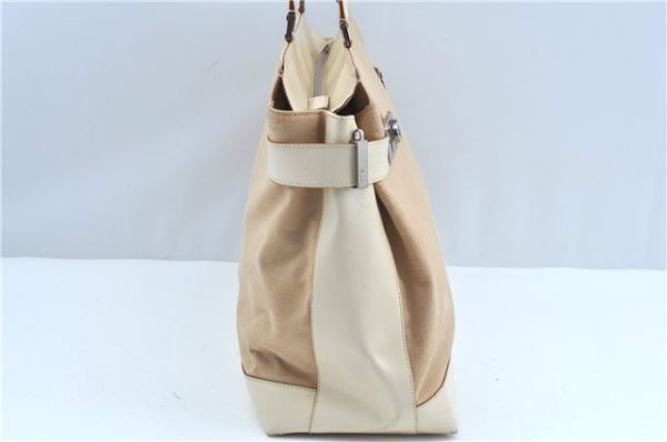 Auth Ferragamo Gancini Canvas Leather Shoulder Tote Bag Purse Beige Ivory J9562 For Cheap