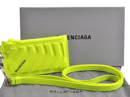 Authentic BALENCIAGA Cash Card Case On Key Ring Leather 683425 Green Box 6914F For Sale