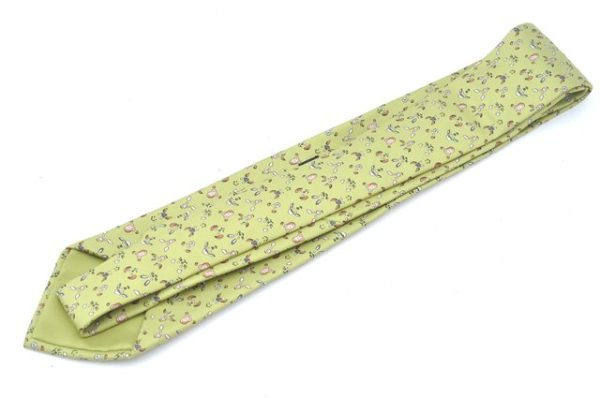 Authentic HERMES Tie Necktie Animal Pattern Silk Light Green Box J6115 Cheap