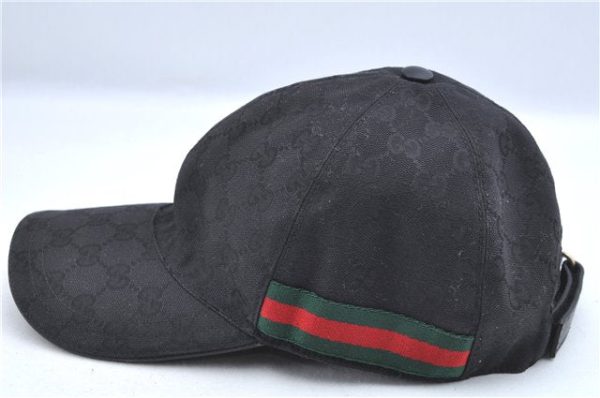 Authentic GUCCI Web Sherry Line Cap GG Canvas Leather Size XL 200035 Black J8856 For Cheap