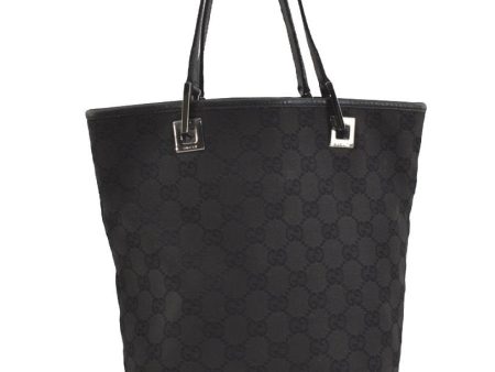 Authentic GUCCI Vintage Shoulder Tote Bag GG Canvas Leather 31244 Black 1012I For Sale